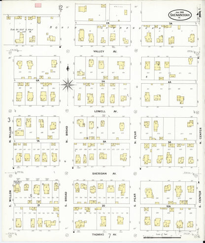 Sanborn Fire Insurance Map from Shenandoah, Page County, Iowa (1909), Sheet #0004 - Historic Sanborn Fire Insurance Map Print, vintage old map wall art