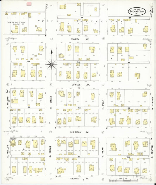 Sanborn Fire Insurance Map from Shenandoah, Page County, Iowa (1909), Sheet #0004 - Historic Sanborn Fire Insurance Map Print, vintage old map wall art