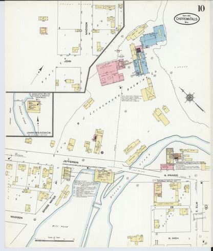 Sanborn Fire Insurance Map from Chippewa Falls, Chippewa County, Wisconsin (1910), Sheet #0010 - Historic Sanborn Fire Insurance Map Print, vintage old map wall art, antique decor, genealogy gift, Wisconsin Wisconsin map