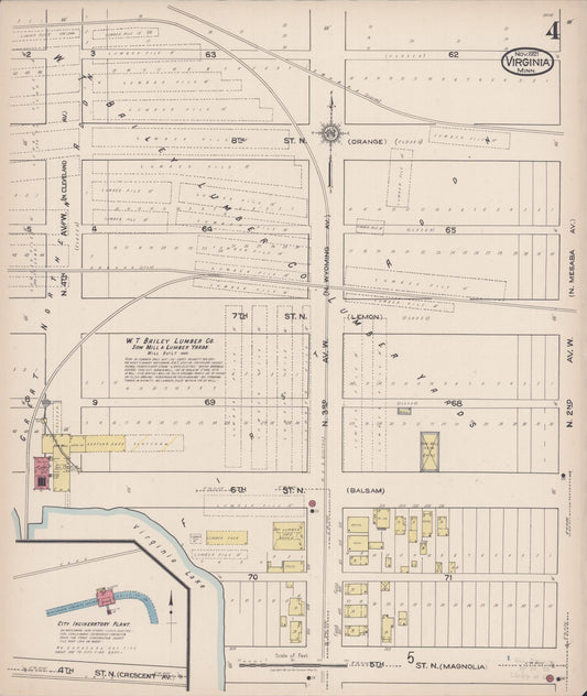 Sanborn Fire Insurance Map from Virginia, Saint Louis County, Minnesota (1921), Sheet #0004 - Historic Sanborn Fire Insurance Map Print, vintage old map wall art, antique decor, genealogy gift, Minnesota Minnesota map