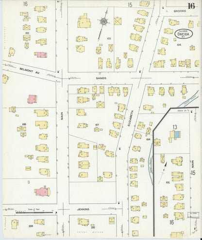 Sanborn Fire Insurance Map from Oneida, Madison County, New York (1909), Sheet #0016 - Historic Sanborn Fire Insurance Map Print, vintage old map wall art, antique decor, genealogy gift, New York New York map