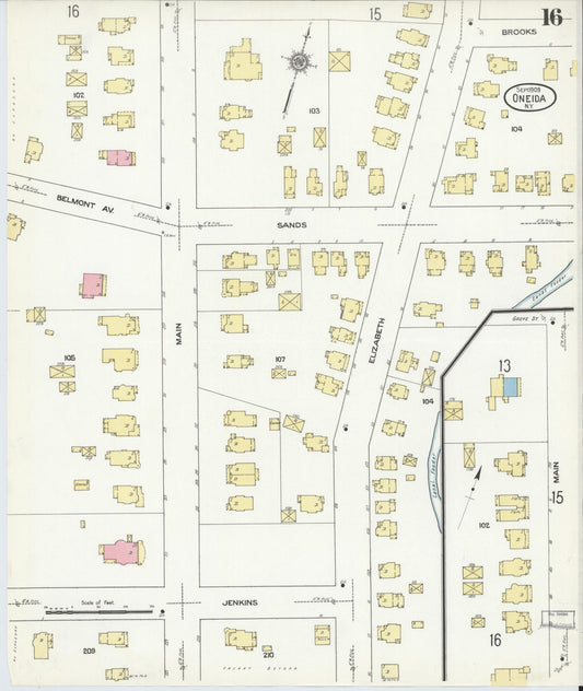 Sanborn Fire Insurance Map from Oneida, Madison County, New York (1909), Sheet #0016 - Historic Sanborn Fire Insurance Map Print, vintage old map wall art, antique decor, genealogy gift, New York New York map