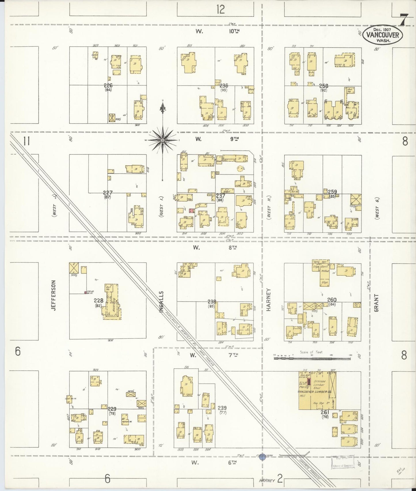 Sanborn Fire Insurance Map from Vancouver, Clark County, Washington (1907), Sheet #0007 - Complete Map Set gallery image, historic Sanborn map, vintage wall art, Washington Washington