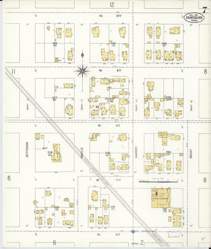 Sanborn Fire Insurance Map from Vancouver, Clark County, Washington (1907), Sheet #0007 - Complete Map Set gallery image, historic Sanborn map, vintage wall art, Washington Washington