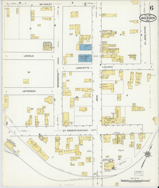 Sanborn Fire Insurance Map from Van Buren, Aroostook County, Maine (1917), Sheet #0006 - Historic Sanborn Fire Insurance Map Print, vintage old map wall art, antique decor, genealogy gift, Maine Maine map