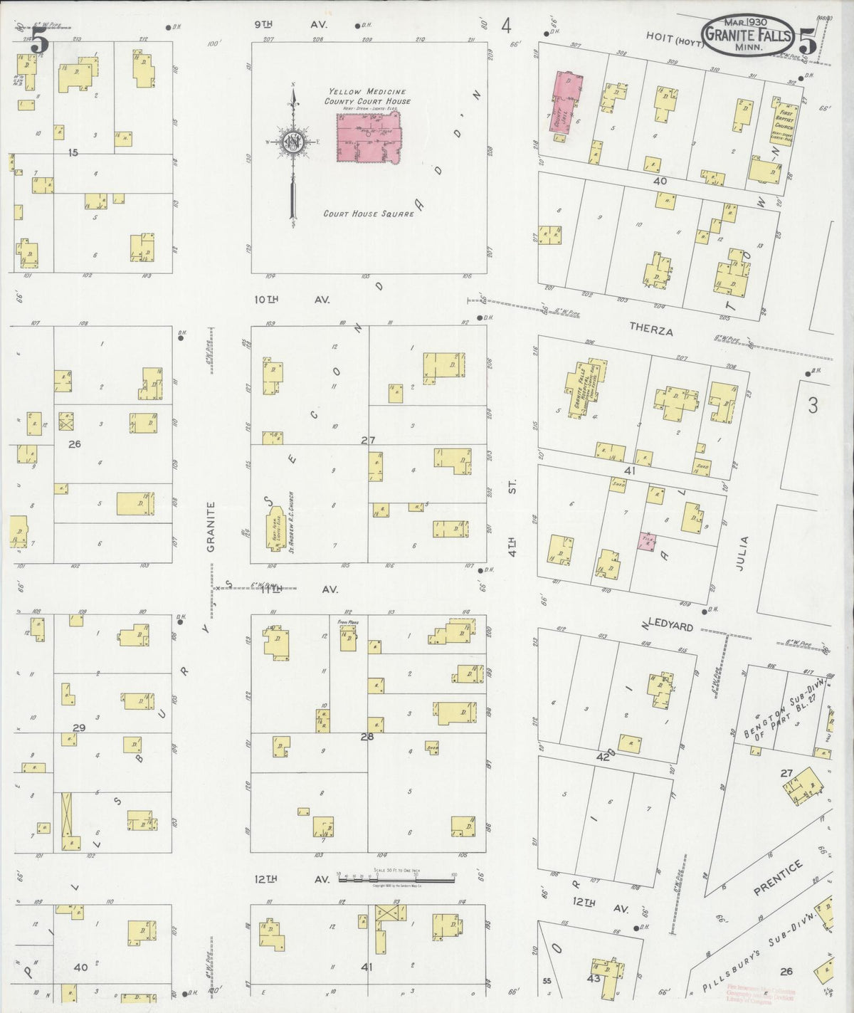 Sanborn Fire Insurance Map from Granite Falls, Yellow Medicine And Chippewa Counties, Minnesota (1930), Sheet #0005 - Complete Map Set gallery image, historic Sanborn map, vintage wall art, Minnesota Minnesota