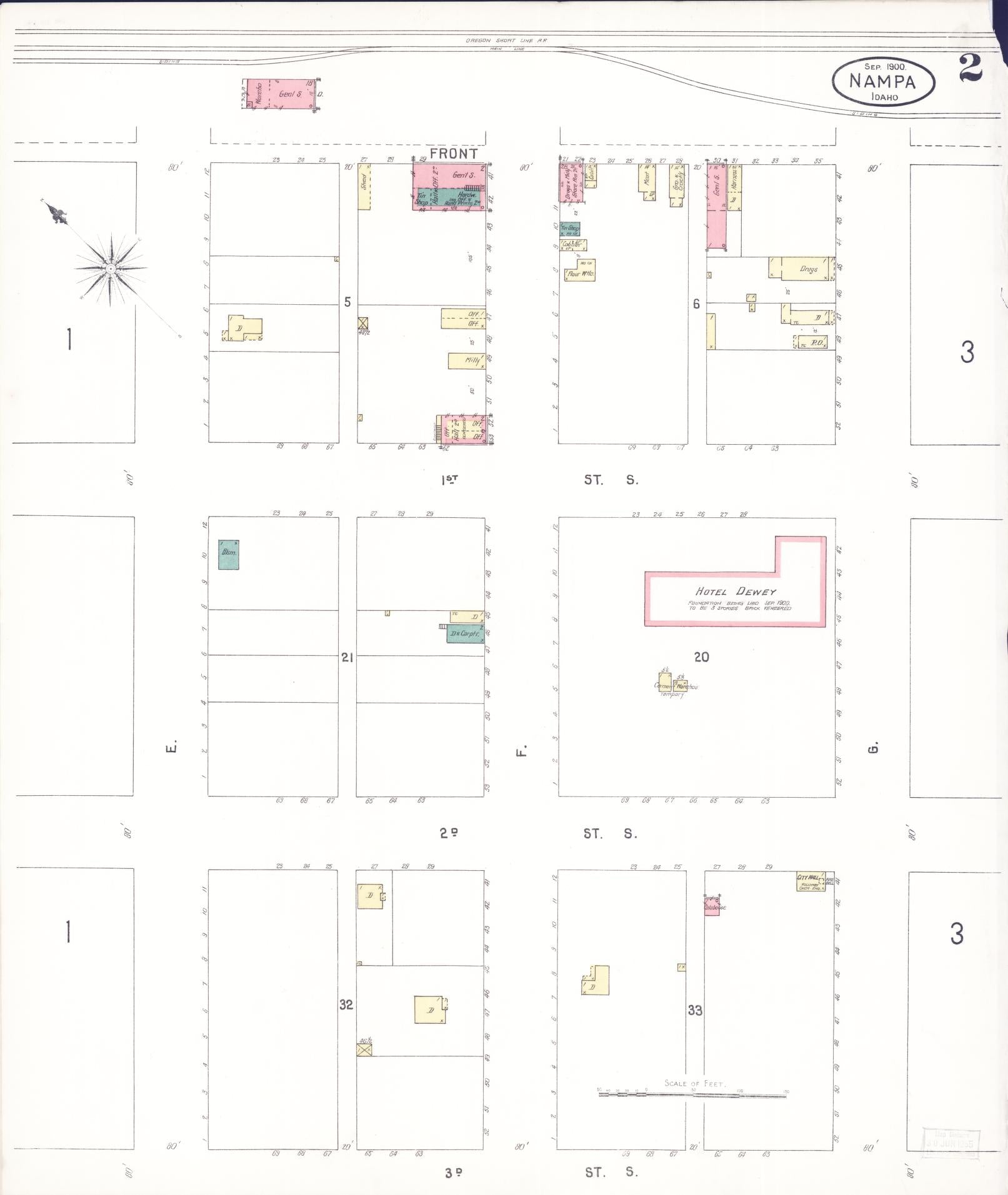 Sanborn Fire Insurance Map from Nampa, Canyon County, Idaho (1900), Sheet #0002 - Historic Sanborn Fire Insurance Map Print, vintage old map wall art, antique decor, genealogy gift, Idaho Idaho map