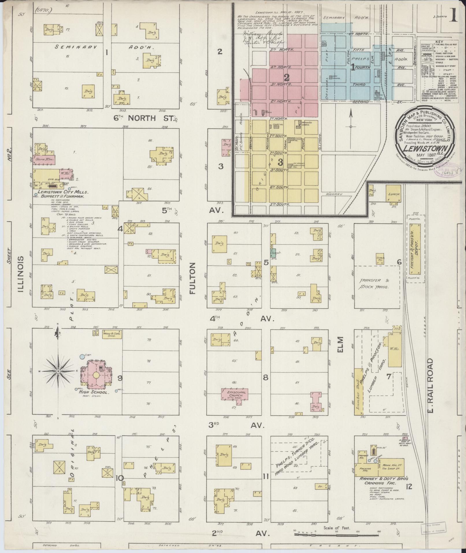 Sanborn Fire Insurance Map from Lewistown, Fulton County, Illinois (1887), Sheet #0001 - Complete Map Set gallery image, historic Sanborn map, vintage wall art, Illinois Illinois