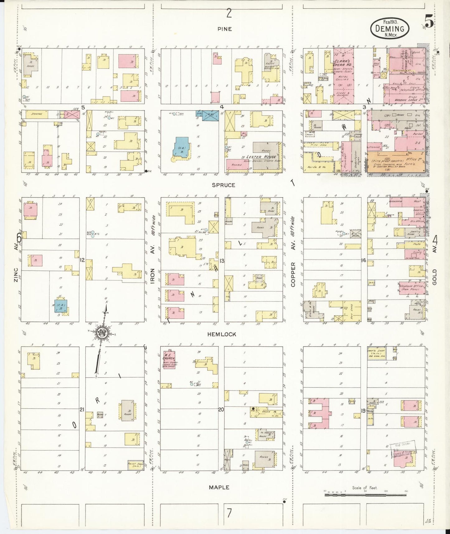 Sanborn Fire Insurance Map from Deming, Luna County, New Mexico (1913), Sheet #0005 - Complete Map Set gallery image, historic Sanborn map, vintage wall art, New Mexico New Mexico