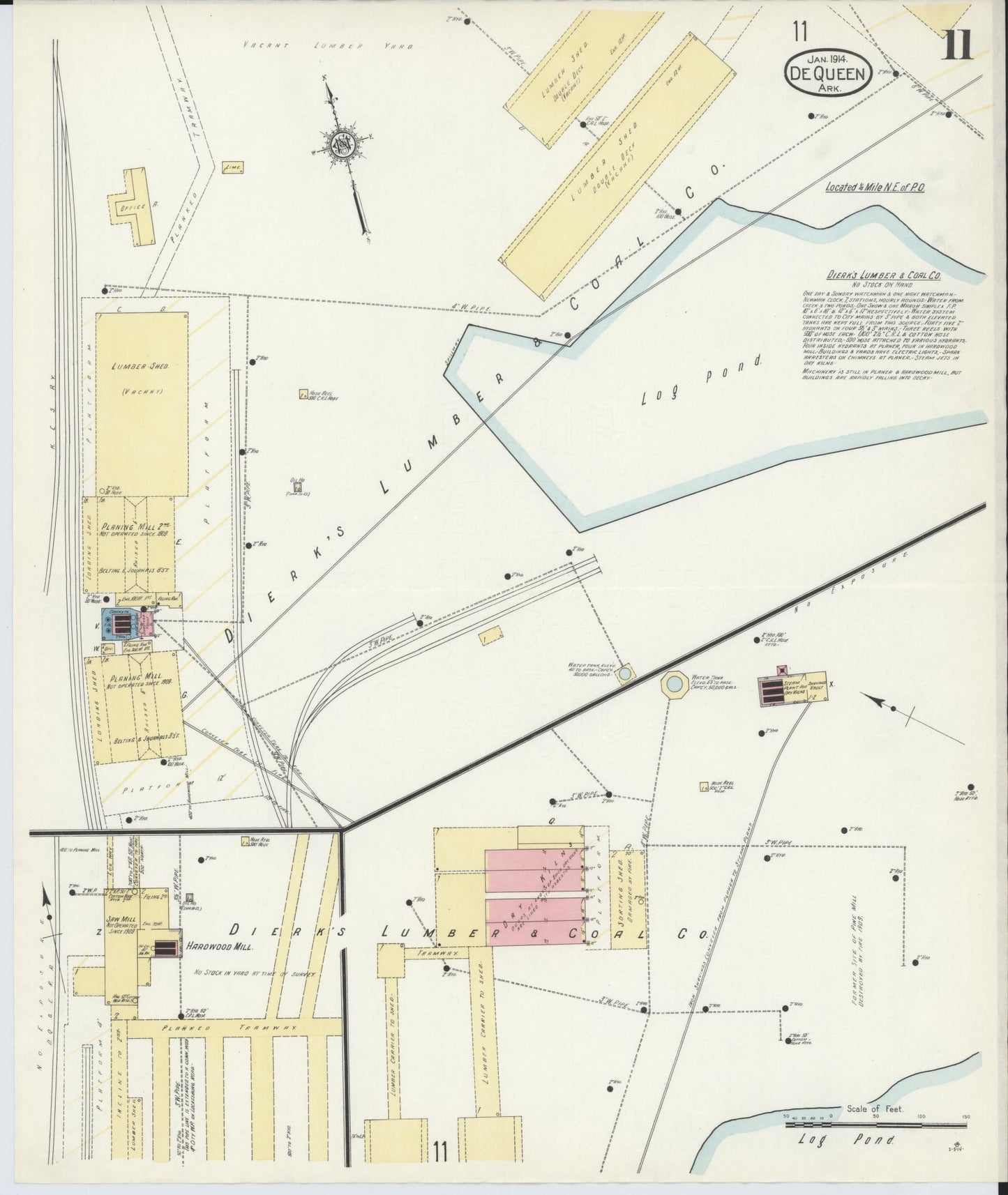 Sanborn Fire Insurance Map from De Queen, Sevier County, Arkansas (1914), Sheet #0011 - Historic Sanborn Fire Insurance Map Print, vintage old map wall art, antique decor, genealogy gift, Arkansas Arkansas map