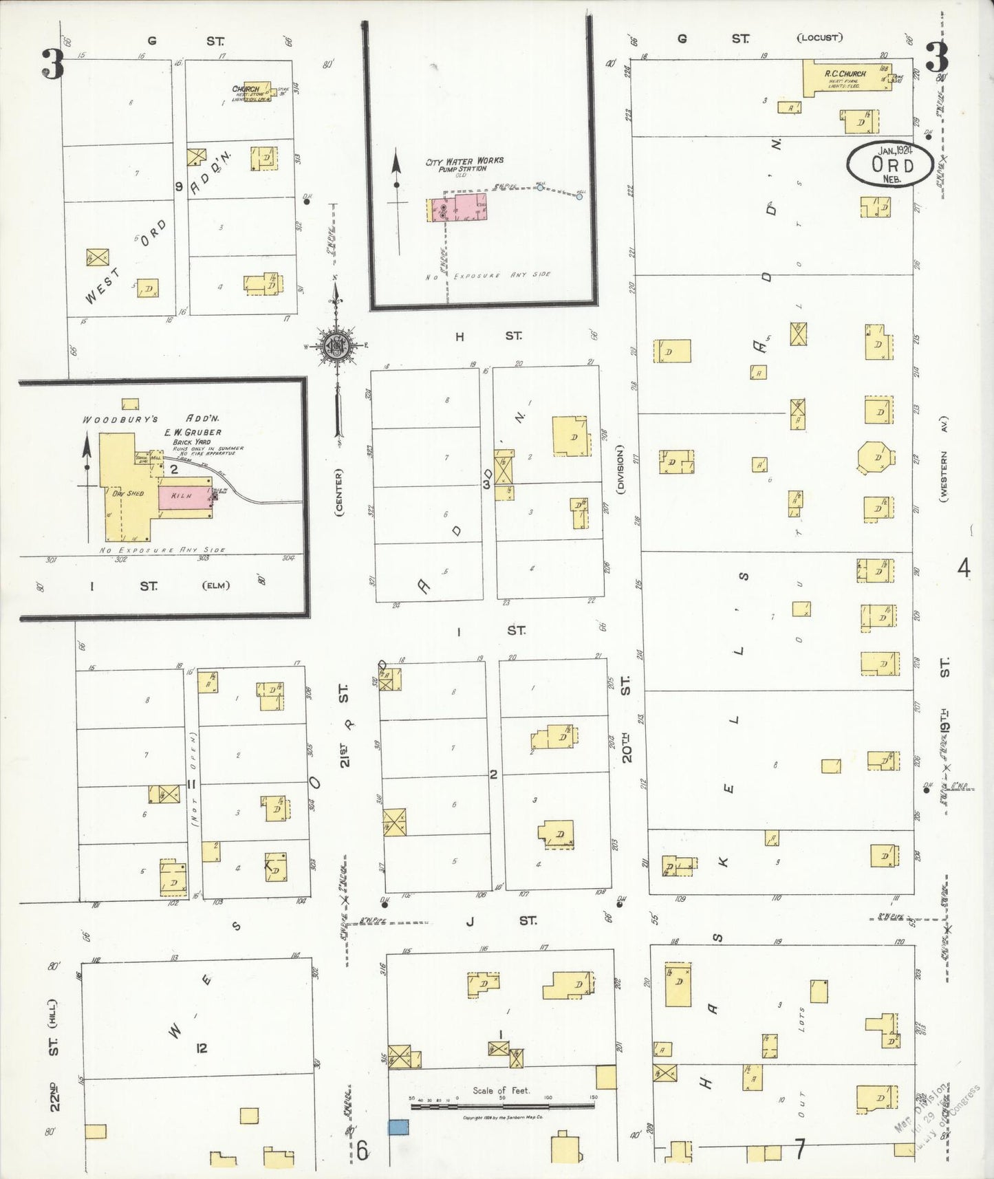 Sanborn Fire Insurance Map from Ord, Valley County, Nebraska (1924), Sheet #0003 - Complete Map Set gallery image, historic Sanborn map, vintage wall art, Nebraska Nebraska