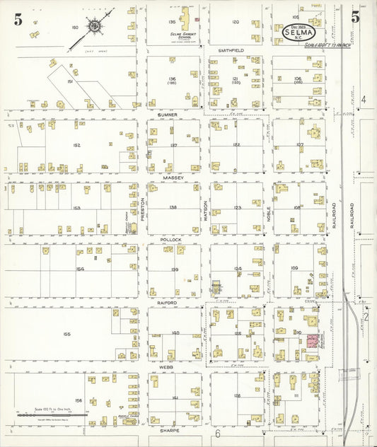 Sanborn Fire Insurance Map from Selma, Johnston County, North Carolina (1923), Sheet #0005 - Historic Sanborn Fire Insurance Map Print, vintage old map wall art, antique decor, genealogy gift, North Carolina North Carolina map