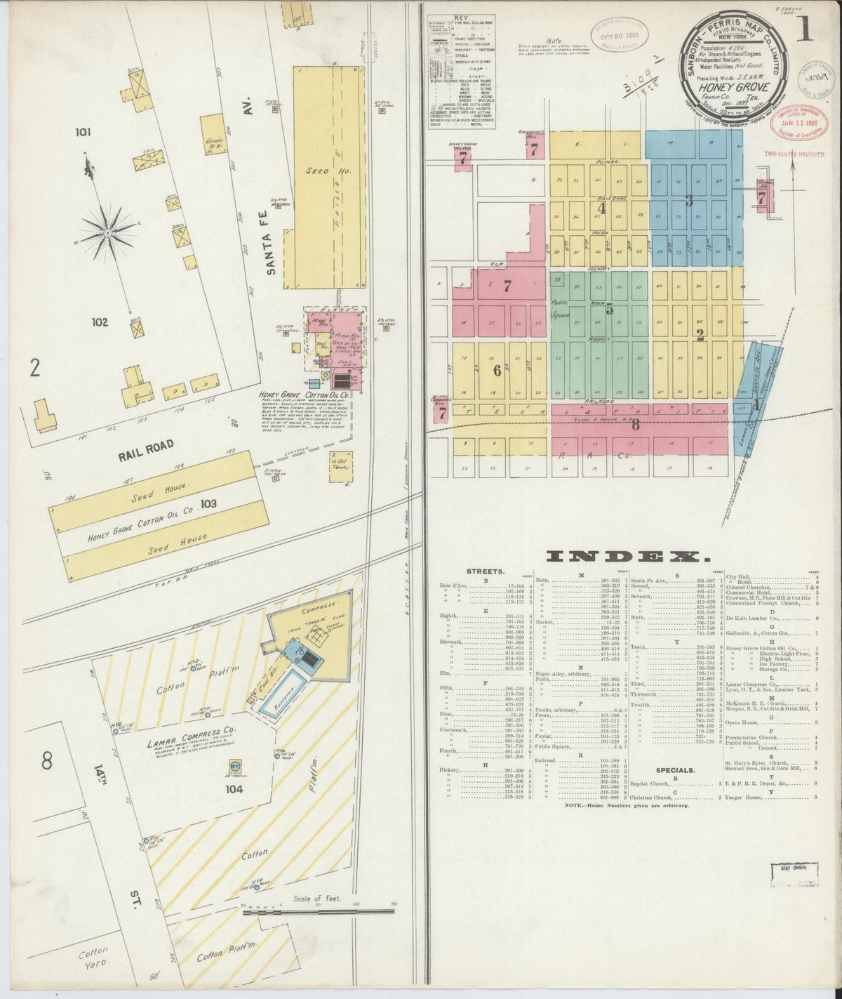 Sanborn Fire Insurance Map from Honey Grove, Fannin County, Texas (1897), Sheet #0001 - Historic Sanborn Fire Insurance Map Print, vintage old map wall art, antique decor, genealogy gift, Texas Texas map