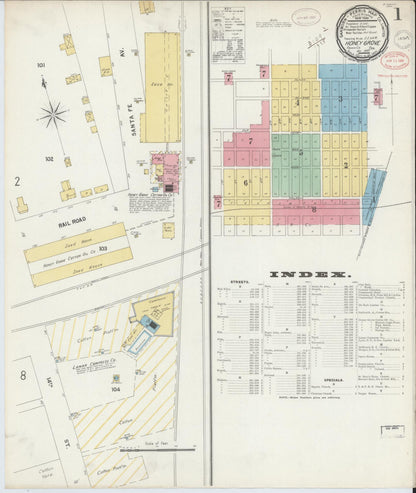 Sanborn Fire Insurance Map from Honey Grove, Fannin County, Texas (1897), Sheet #0001 - Historic Sanborn Fire Insurance Map Print, vintage old map wall art, antique decor, genealogy gift, Texas Texas map