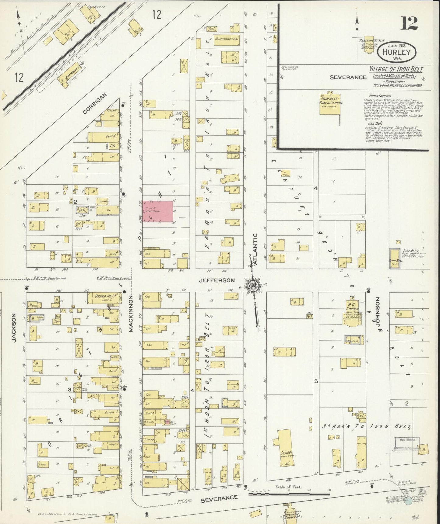 Sanborn Fire Insurance Map from Hurley, Iron County, Wisconsin (1913), Sheet #0012 - Complete Map Set gallery image, historic Sanborn map, vintage wall art, Wisconsin Wisconsin