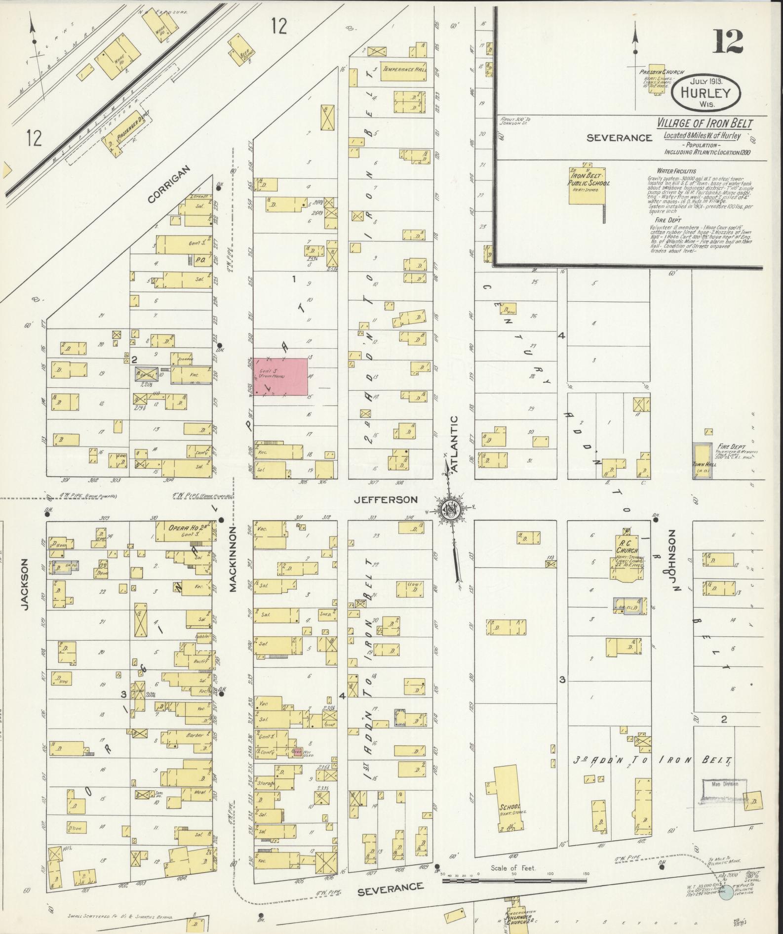 Sanborn Fire Insurance Map from Hurley, Iron County, Wisconsin (1913), Sheet #0012 - Complete Map Set gallery image, historic Sanborn map, vintage wall art, Wisconsin Wisconsin