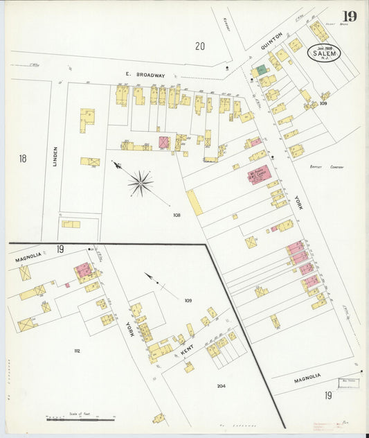 Sanborn Fire Insurance Map from Salem, Salem County, New Jersey (1909), Sheet #0019 - Historic Sanborn Fire Insurance Map Print, vintage old map wall art, antique decor, genealogy gift, New Jersey New Jersey map