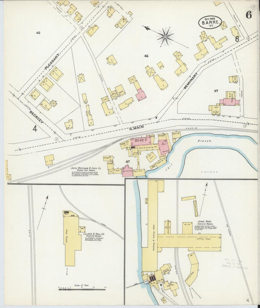 Sanborn Fire Insurance Map from Barre, Washington County, Vermont (1905), Sheet #0006 - Historic Sanborn Fire Insurance Map Print, vintage old map wall art, antique decor, genealogy gift, Vermont Vermont map