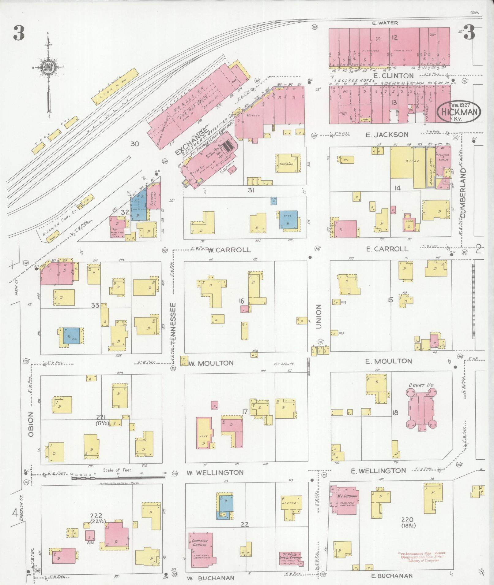 Sanborn Fire Insurance Map from Hickman, Fulton County, Kentucky (1927), Sheet #0003 - Historic Sanborn Fire Insurance Map Print, vintage old map wall art, antique decor, genealogy gift, Kentucky Kentucky map