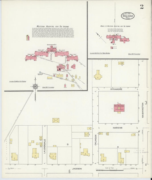 Sanborn Fire Insurance Map from Bolivar, Hardeman County, Tennessee (1913), Sheet #0002 - Historic Sanborn Fire Insurance Map Print, vintage old map wall art, antique decor, genealogy gift, Tennessee Tennessee map