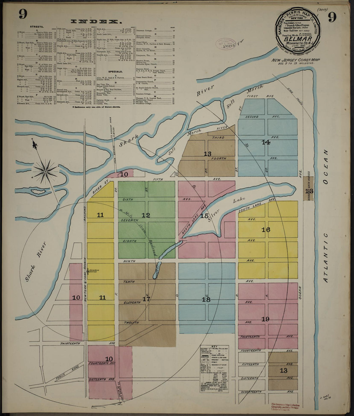 Sanborn Fire Insurance Map from New Jersey Coast, New Jersey Coast, New Jersey (1890), Sheet #0009 - Historic Sanborn Fire Insurance Map Print, vintage old map wall art, antique decor, genealogy gift, New Jersey Coast New Jersey map