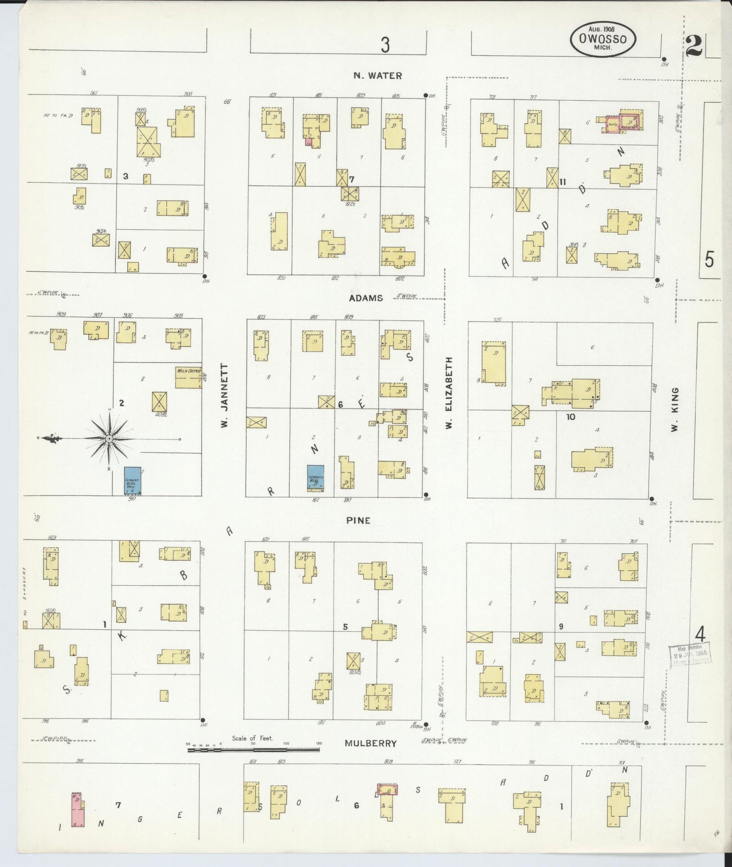 Sanborn Fire Insurance Map from Owosso, Shiawassee County, Michigan (1908), Sheet #0002 - Complete Map Set gallery image, historic Sanborn map, vintage wall art, Michigan Michigan