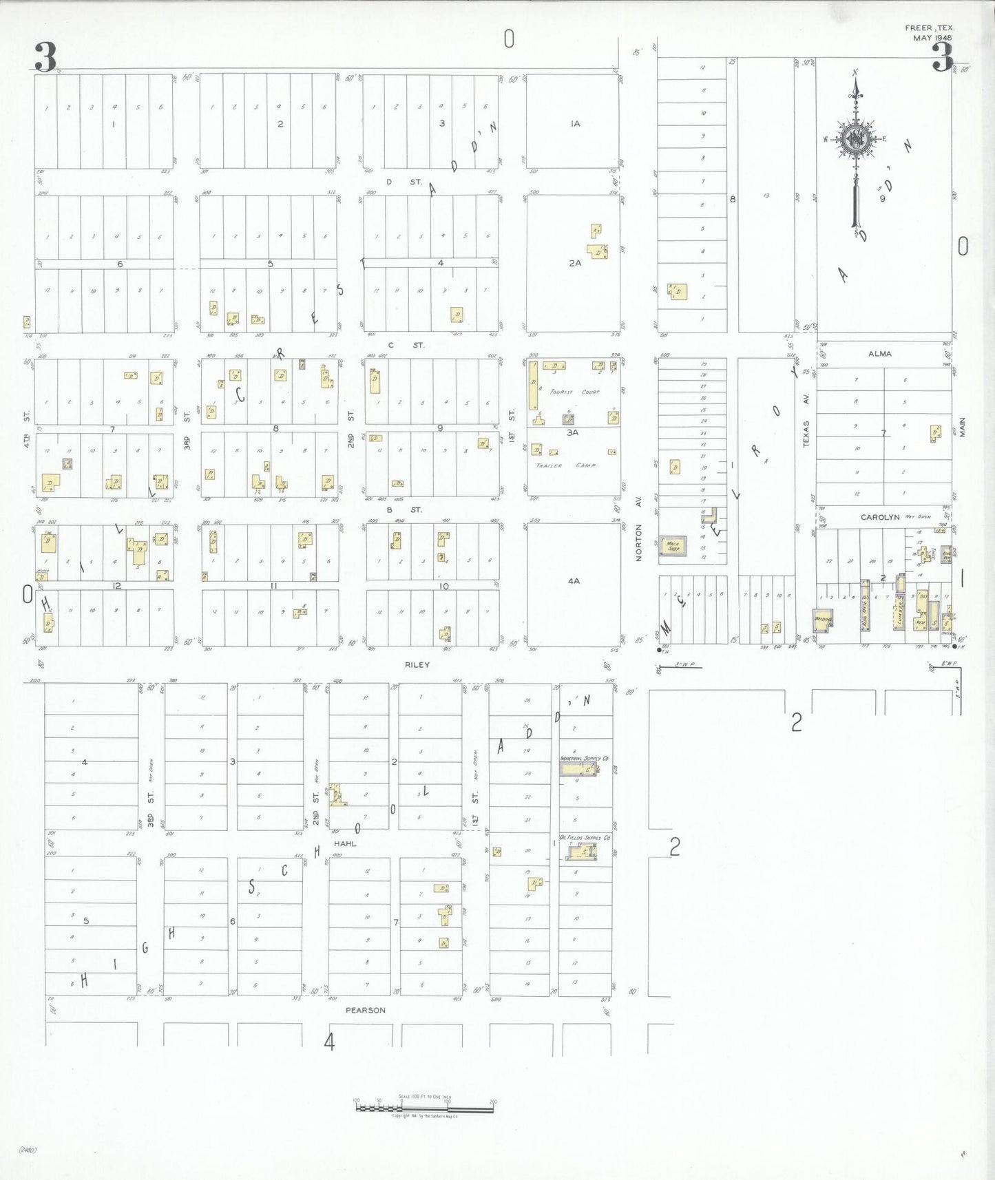 Sanborn Fire Insurance Map from Freer, Duval County, Texas (1948), Sheet #0003 - Complete Map Set gallery image, historic Sanborn map, vintage wall art, Texas Texas