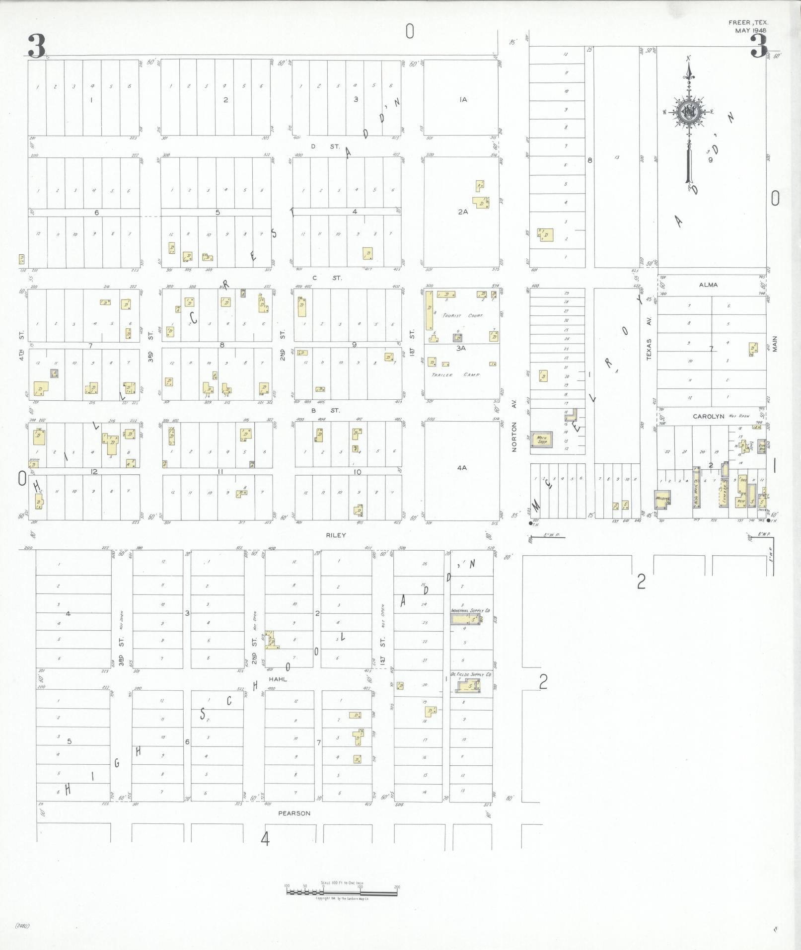 Sanborn Fire Insurance Map from Freer, Duval County, Texas (1948), Sheet #0003 - Complete Map Set gallery image, historic Sanborn map, vintage wall art, Texas Texas