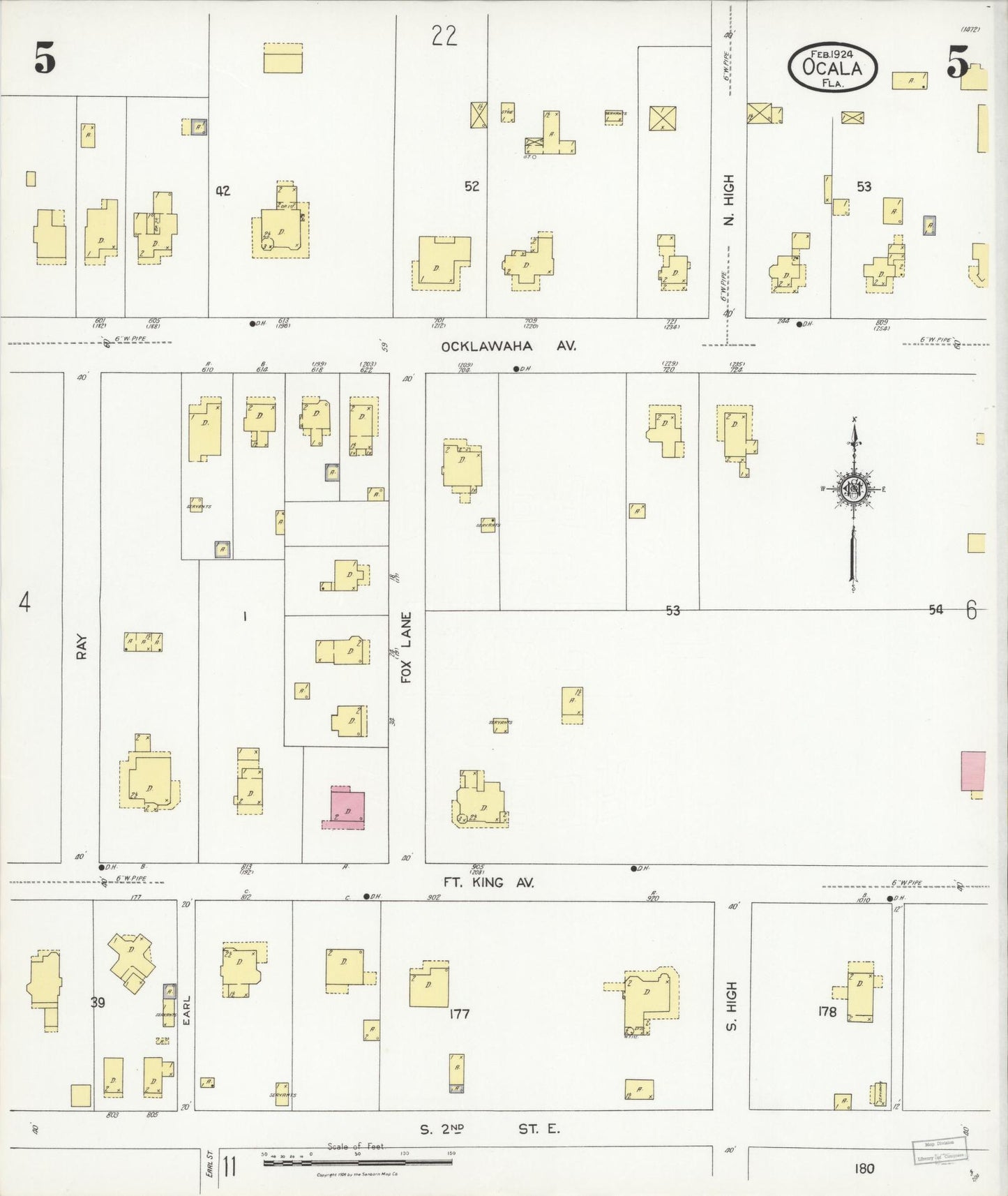 Sanborn Fire Insurance Map from Ocala, Marion County, Florida (1924), Sheet #0005 - Complete Map Set gallery image, historic Sanborn map, vintage wall art, Florida Florida