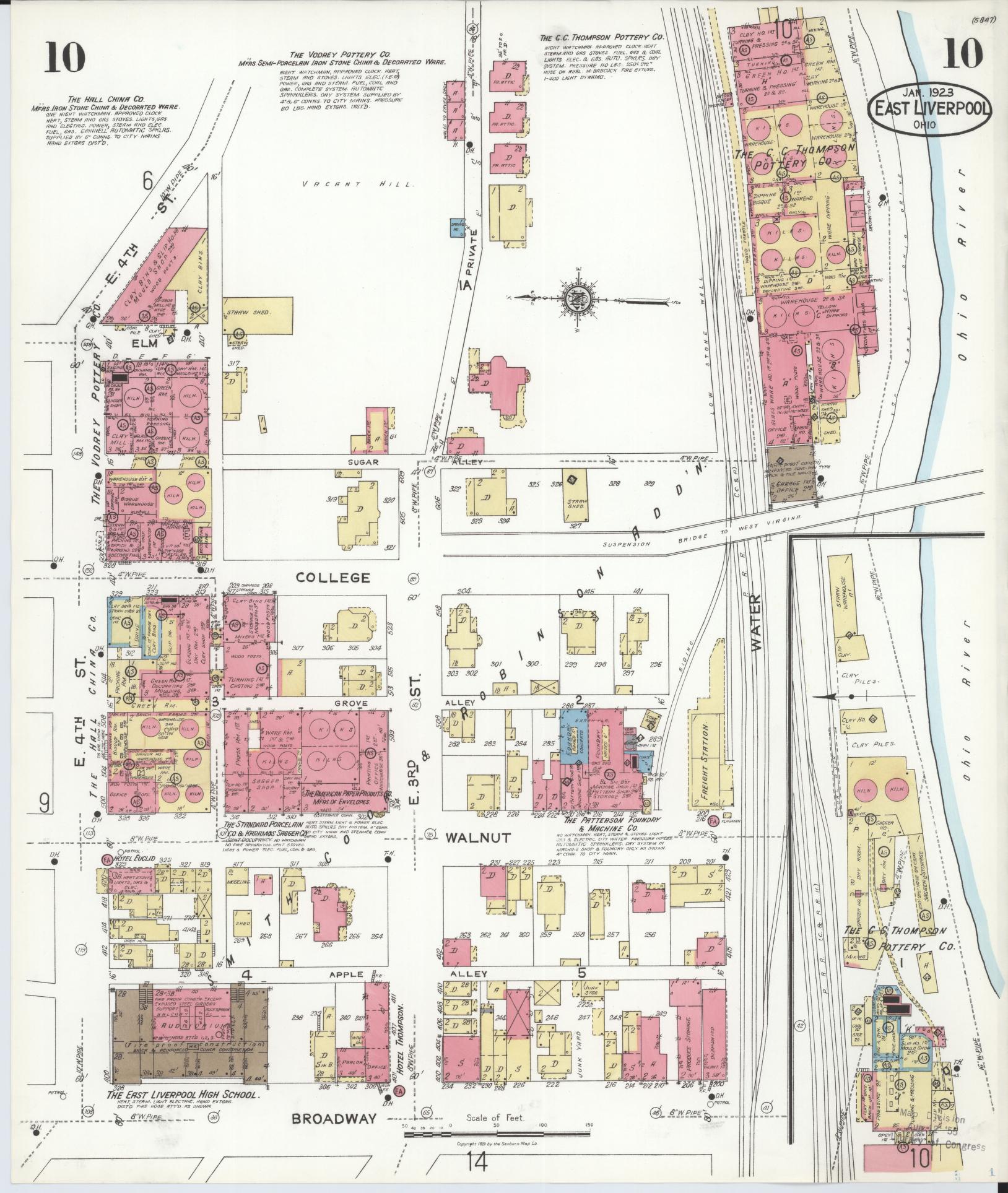 Sanborn Fire Insurance Map from East Liverpool, Columbiana County, Ohio (1923), Sheet #0010 - Historic Sanborn Fire Insurance Map Print, vintage old map wall art, antique decor, genealogy gift, Ohio Ohio map