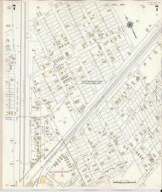 Sanborn Fire Insurance Map from Cleveland, Liberty County, Texas (1939), Sheet #0007 - Historic Sanborn Fire Insurance Map Print, vintage old map wall art, antique decor, genealogy gift, Texas Texas map