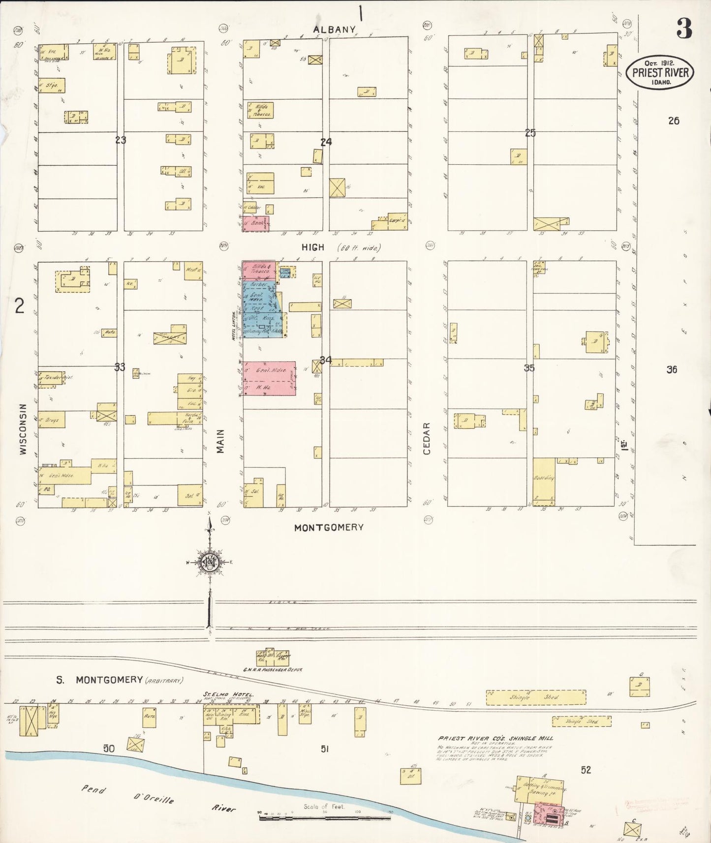Sanborn Fire Insurance Map from Priest River, Bonner County, Idaho (1912), Sheet #0003 - Complete Map Set gallery image, historic Sanborn map, vintage wall art, Idaho Idaho