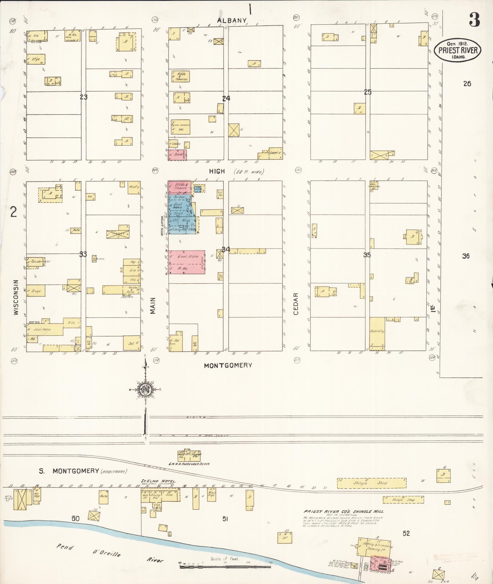Sanborn Fire Insurance Map from Priest River, Bonner County, Idaho (1912), Sheet #0003 - Complete Map Set gallery image, historic Sanborn map, vintage wall art, Idaho Idaho