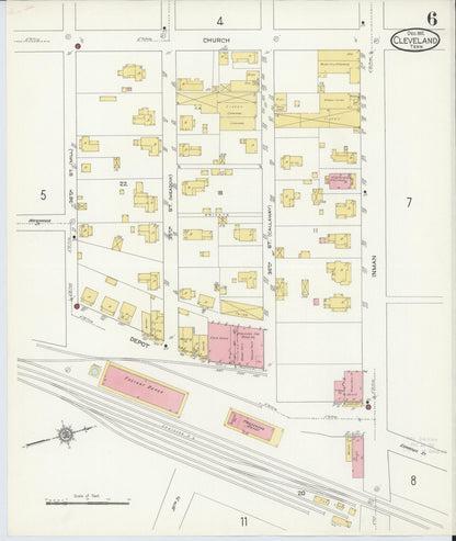 Sanborn Fire Insurance Map from Cleveland, Bradley County, Tennessee (1912), Sheet #0006 - Complete Map Set gallery image, historic Sanborn map, vintage wall art, Tennessee Tennessee