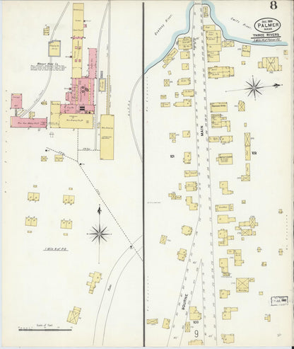 Sanborn Fire Insurance Map from Palmer, Hampden County, Massachusetts (1906), Sheet #0008 - Complete Map Set gallery image, historic Sanborn map, vintage wall art, Massachusetts Massachusetts