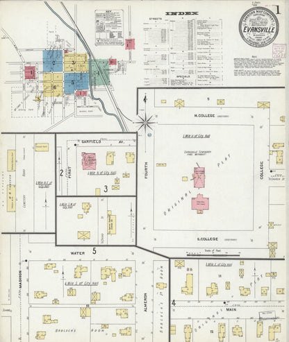 Sanborn Fire Insurance Map from Evansville, Rock County, Wisconsin (1907), Sheet #0001 - Historic Sanborn Fire Insurance Map Print, vintage old map wall art, antique decor, genealogy gift, Wisconsin Wisconsin map