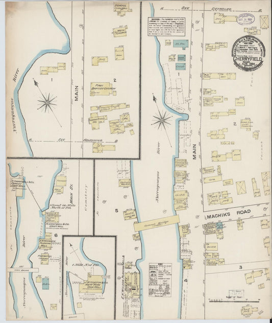 Sanborn Fire Insurance Map from Cherryfield, Washington County, Maine (1884), Sheet #0001 - Historic Sanborn Fire Insurance Map Print, vintage old map wall art, antique decor, genealogy gift, Maine Maine map