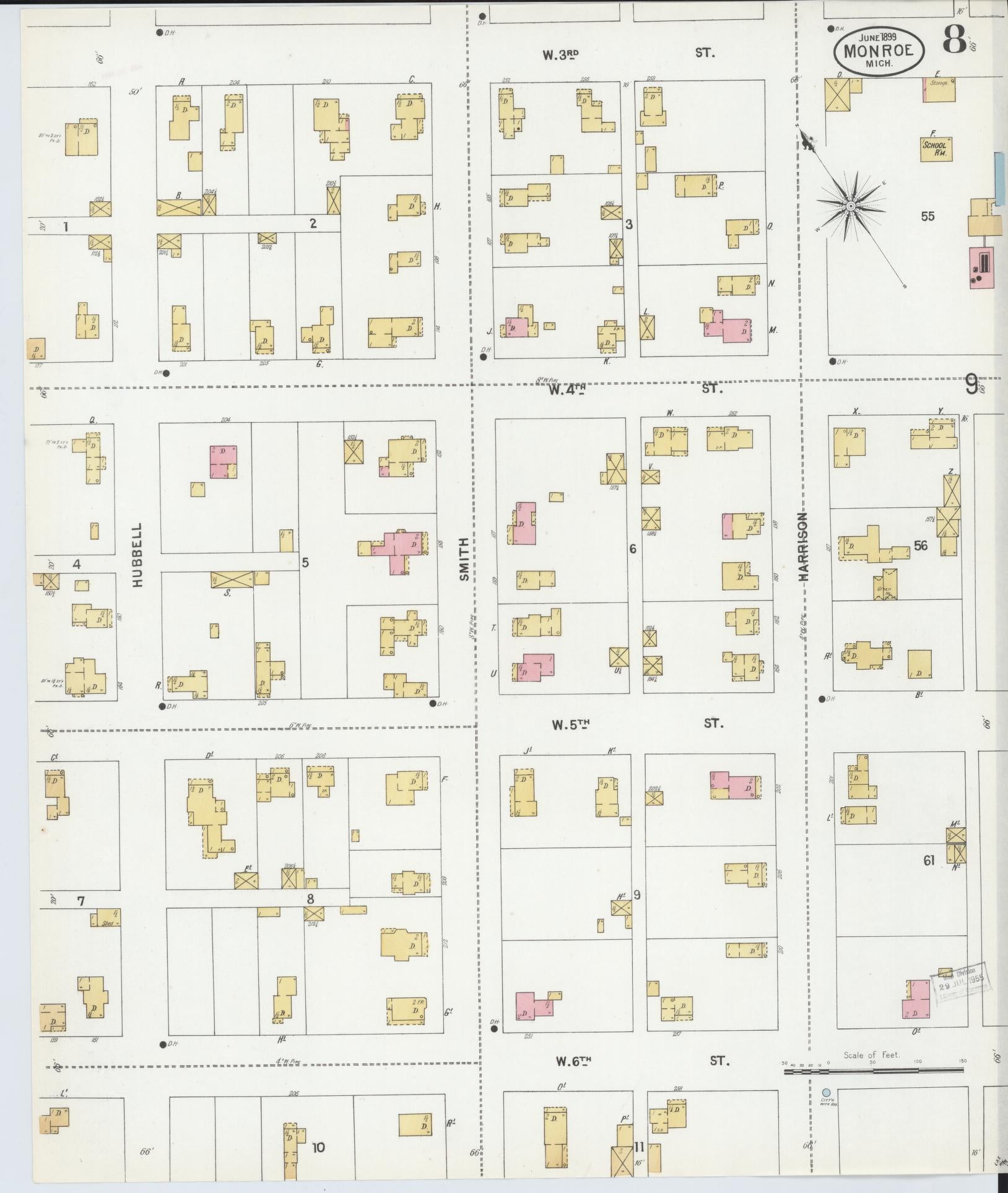 Sanborn Fire Insurance Map from Monroe, Monroe County, Michigan (1899), Sheet #0008 - Historic Sanborn Fire Insurance Map Print, vintage old map wall art, antique decor, genealogy gift, Michigan Michigan map