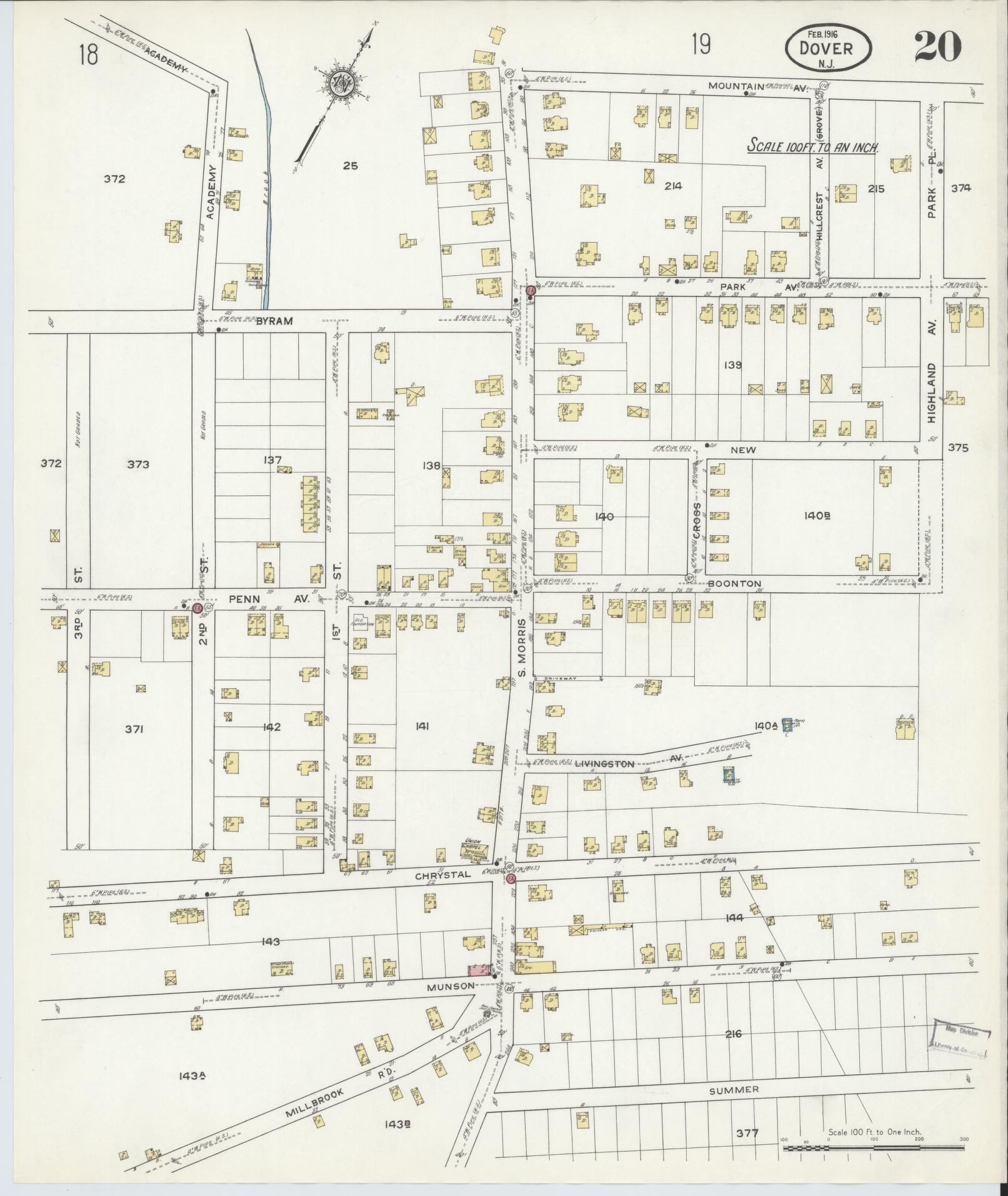 Sanborn Fire Insurance Map from Dover, Morris County, New Jersey (1916), Sheet #0020 - Historic Sanborn Fire Insurance Map Print, vintage old map wall art, antique decor, genealogy gift, New Jersey New Jersey map
