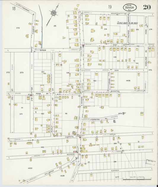 Sanborn Fire Insurance Map from Dover, Morris County, New Jersey (1916), Sheet #0020 - Historic Sanborn Fire Insurance Map Print, vintage old map wall art, antique decor, genealogy gift, New Jersey New Jersey map