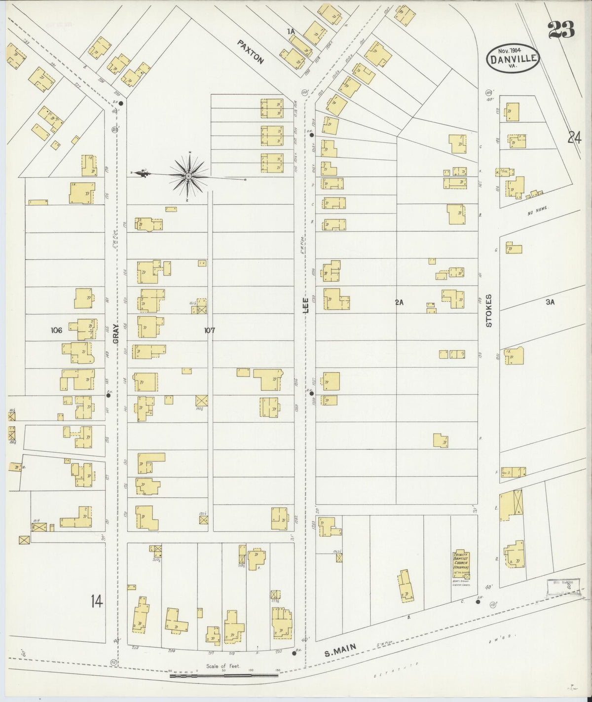 Sanborn Fire Insurance Map from Danville, Independent Cities, Virginia (1904), Sheet #0023 - Complete Map Set gallery image, historic Sanborn map, vintage wall art, Virginia Virginia