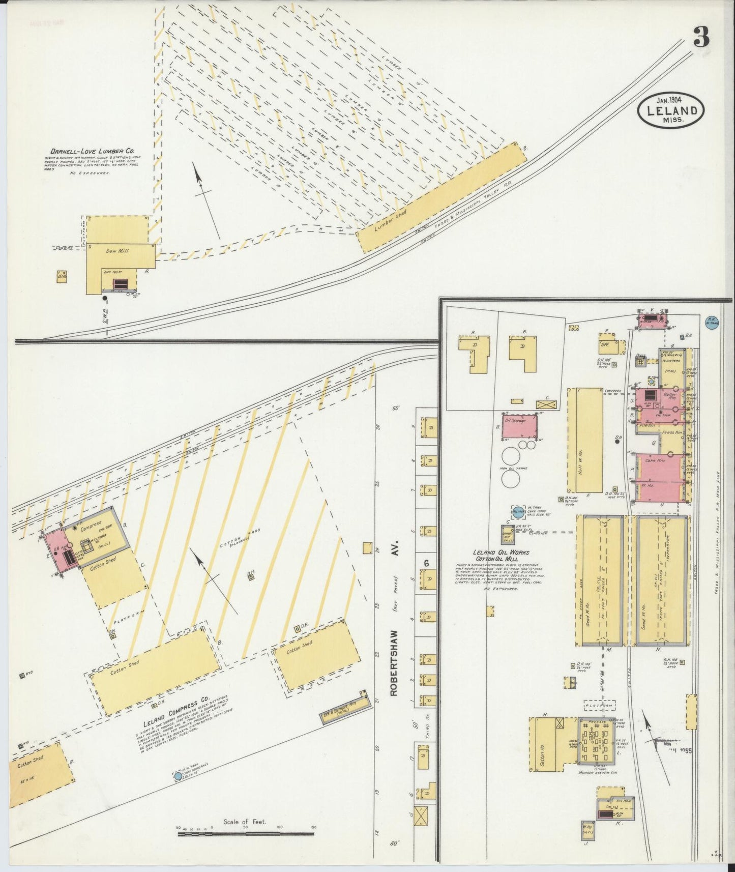 Sanborn Fire Insurance Map from Leland, Washington County, Mississippi (1904), Sheet #0003 - Historic Sanborn Fire Insurance Map Print, vintage old map wall art, antique decor, genealogy gift, Mississippi Mississippi map
