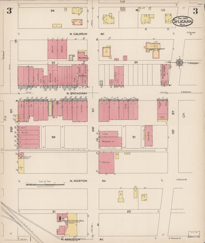 Sanborn Fire Insurance Map from Sylacauga, Talladega County, Alabama (1922), Sheet #0003 - Complete Map Set gallery image, historic Sanborn map, vintage wall art, Alabama Alabama