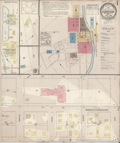 Sanborn Fire Insurance Map from Okanogan, Okanogan County, Washington (1945), Sheet #0001 - Complete Map Set gallery image, historic Sanborn map, vintage wall art, Washington Washington