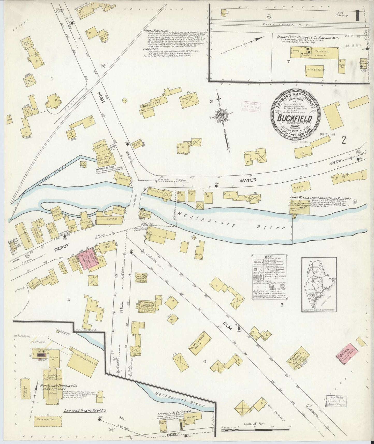 Sanborn Fire Insurance Map from Buckfield, Oxford County, Maine. (1912) – Historic Sanborn Fire Insurance Map Print