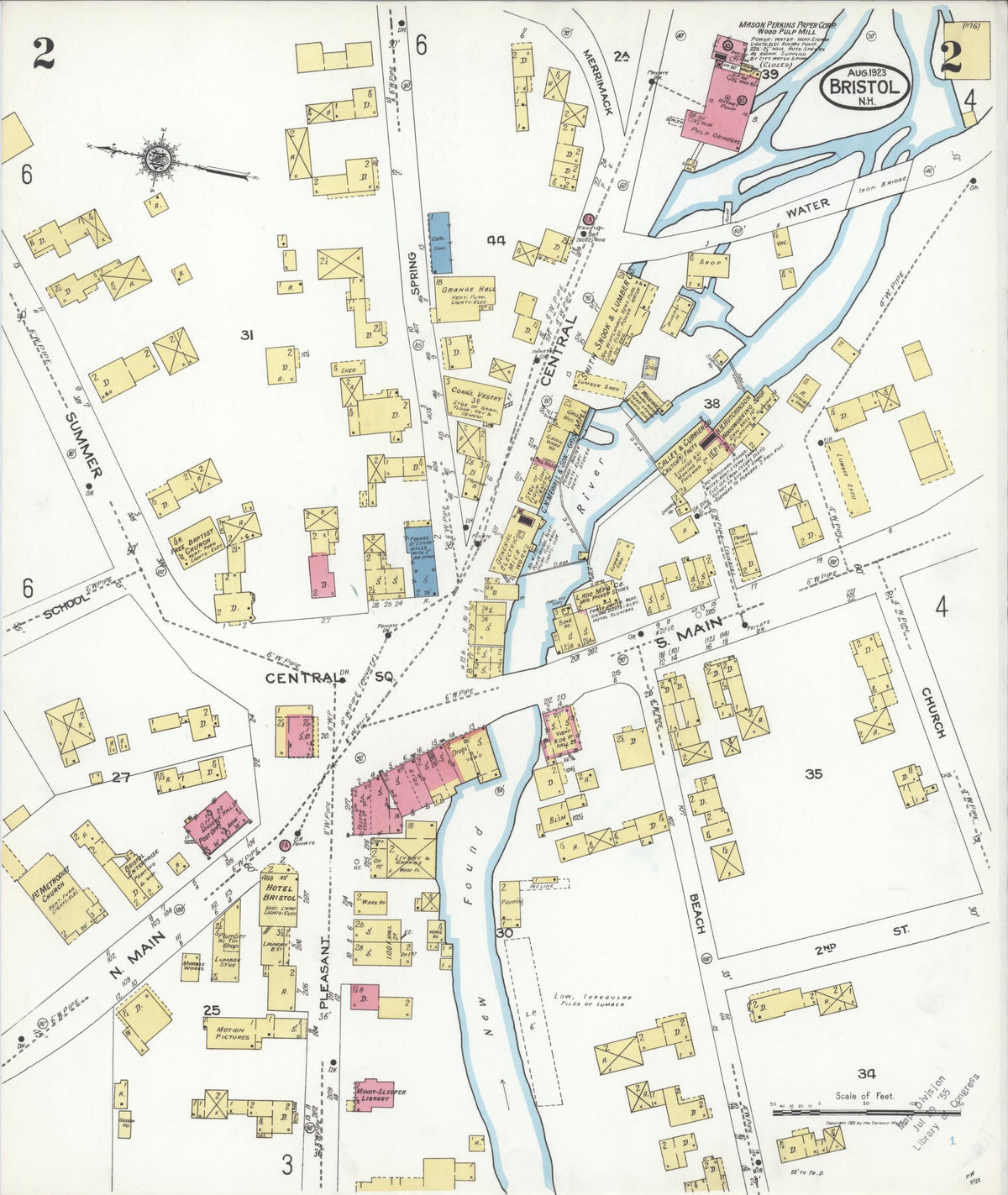 Sanborn Fire Insurance Map from Bristol, Grafton County, New Hampshire (1923), Sheet #0002 - Historic Sanborn Fire Insurance Map Print, vintage old map wall art, antique decor, genealogy gift, New Hampshire New Hampshire map