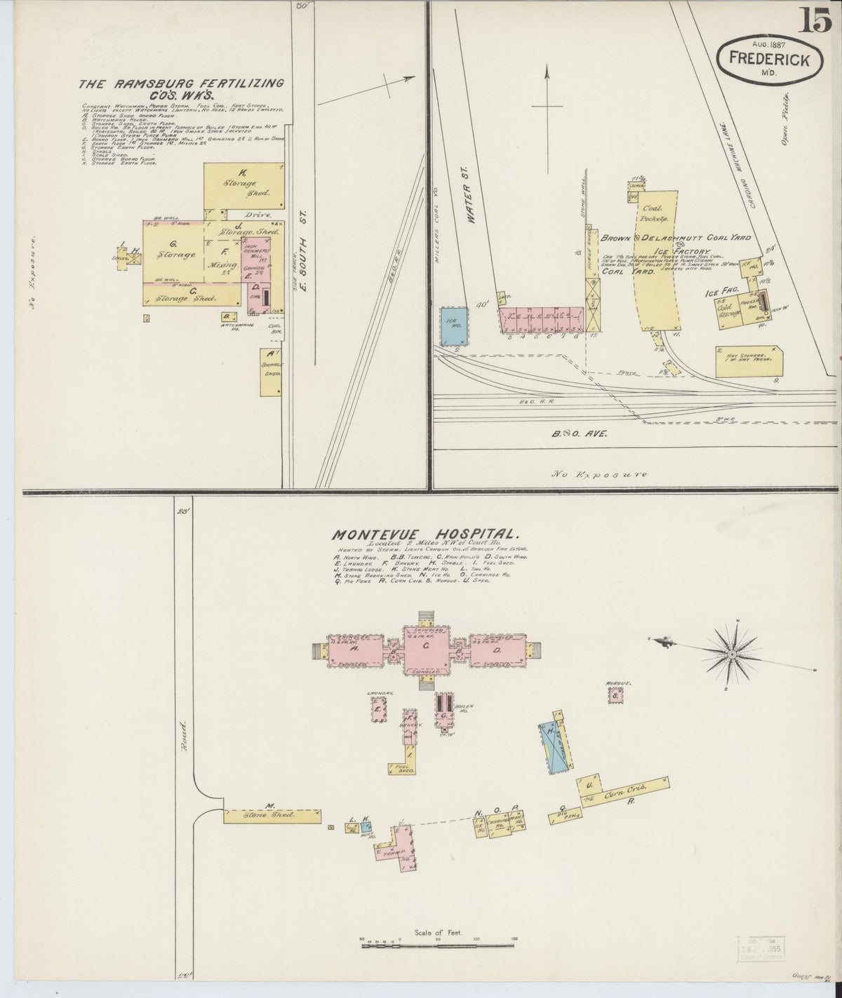 Sanborn Fire Insurance Map from Frederick, Frederick County, Maryland (1887), Sheet #0015 - Historic Sanborn Fire Insurance Map Print, vintage old map wall art, antique decor, genealogy gift, Maryland Maryland map