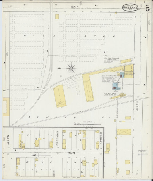 Sanborn Fire Insurance Map from Rice Lake, Barron County, Wisconsin (1893), Sheet #0005 - Historic Sanborn Fire Insurance Map Print, vintage old map wall art, antique decor, genealogy gift, Wisconsin Wisconsin map