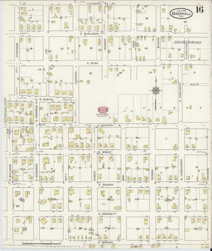 Sanborn Fire Insurance Map from Marshall, Harrison County, Texas (1915), Sheet #0016 - Complete Map Set gallery image, historic Sanborn map, vintage wall art, Texas Texas