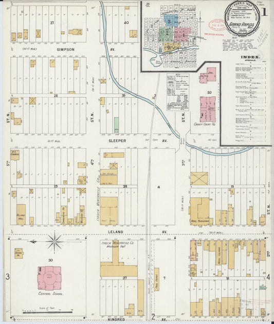 Sanborn Fire Insurance Map from Grand Rapids, Itasca County, Minnesota (1897), Sheet #0001 - Historic Sanborn Fire Insurance Map Print, vintage old map wall art, antique decor, genealogy gift, Minnesota Minnesota map